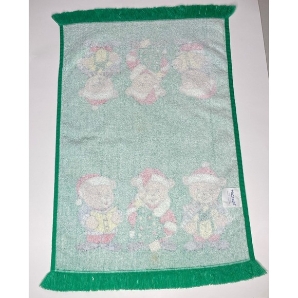 Vintage Christmas Hand Towel Holiday Teddy Bears Kitschy Kitchen Hilasol Cotton - Picture 4 of 12